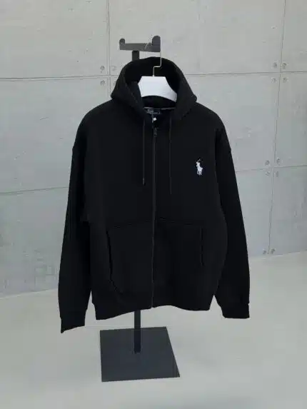 RL Nakışlı 3 İplik Kapşonlu Hoodie - Siyah