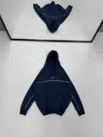 Premium İmzalı Seri Şeritli Nakışlı Kapşonlu Sweatshirt – Lacivert
