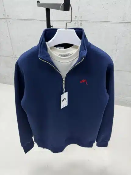 Premium İmzalı Seri Nakışlı Yarım Fermuarlı Sweatshirt – İndigo