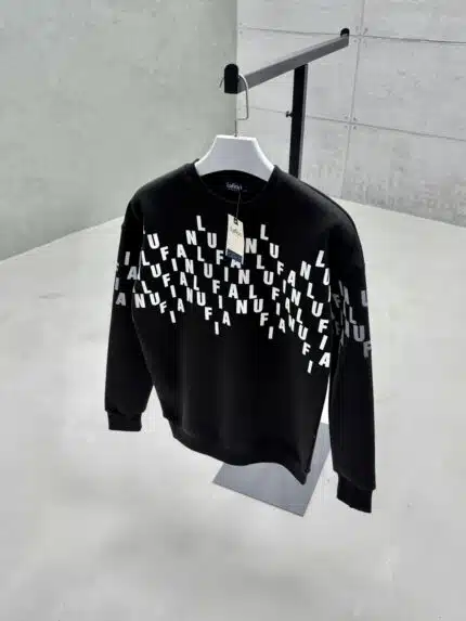 LFN Rose Kabartma Baskılı Üç İplik Sweatshirt - Siyah