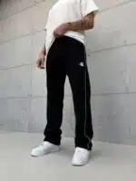 'CK' Enjeksiyon Baskılı Çizgili Lastikli Stoper Paça Baggy Eşofman - Siyah