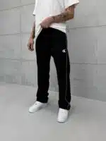 'CK' Enjeksiyon Baskılı Çizgili Lastikli Stoper Paça Baggy Eşofman - Siyah - Görsel 4