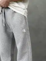 'CK' Enjeksiyon Baskılı Çizgili Lastikli Stoper Paça Baggy Eşofman - Gri - Görsel 4