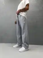 'CK' Enjeksiyon Baskılı Çizgili Lastikli Stoper Paça Baggy Eşofman - Gri - Görsel 3