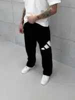 'AD' Büyük Baskılı Lastikli Stoper Paça Baggy Eşofman - Siyah - Görsel 3