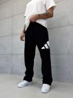 'AD' Büyük Baskılı Lastikli Stoper Paça Baggy Eşofman - Siyah