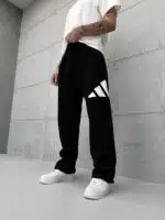 'AD' Büyük Baskılı Lastikli Stoper Paça Baggy Eşofman - Siyah - Görsel 4