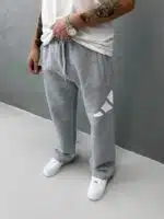 'AD' Büyük Baskılı Lastikli Stoper Paça Baggy Eşofman - Gri - Görsel 4