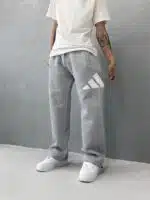 'AD' Büyük Baskılı Lastikli Stoper Paça Baggy Eşofman - Gri - Görsel 3