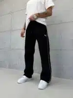 'PM' Nakışlı Çizgili Lastikli Stoper Paça Baggy Eşofman - Siyah - Görsel 5