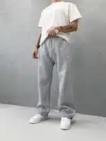 ‘PM’ Nakışlı Çizgili Lastikli Stoper Paça Baggy Eşofman – Gri - Görsel 5