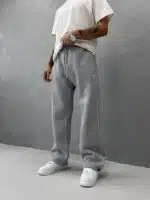 ‘PM’ Nakışlı Çizgili Lastikli Stoper Paça Baggy Eşofman – Gri