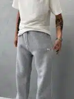 ‘PM’ Nakışlı Çizgili Lastikli Stoper Paça Baggy Eşofman – Gri - Görsel 4