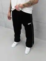 'SW' Baskılı Çizgili Lastikli Stoper Paça Baggy Eşofman - Siyah - Görsel 4