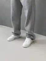 'SW' Baskılı Çizgili Lastikli Stoper Paça Baggy Eşofman - Gri - Görsel 4