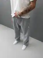 'RL' Nakışlı Çizgili Lastikli Stoper Paça Baggy Eşofman - Gri - Görsel 3