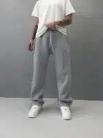 'RL' Nakışlı Çizgili Lastikli Stoper Paça Baggy Eşofman - Gri - Görsel 4