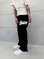 ‘SW’ Büyük Baskılı Lastikli Stoper Paça Baggy Eşofman – Siyah - Görsel 4