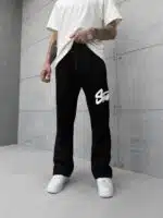 ‘SW’ Büyük Baskılı Lastikli Stoper Paça Baggy Eşofman – Siyah - Görsel 3