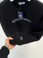 CHMP Nakışlı Kol Detaylı Üç İplik Sweatshirt – Siyah - Görsel 4