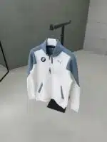 PM Reflektör Baskılı Üç İplik Yarım Fermuarlı Sweatshirt – Beyaz