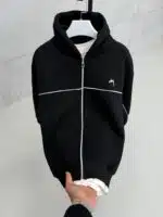 Premium İmzalı Seri Nakışlı 3 İplik Kapşonlu Hoodie - Siyah - Görsel 4