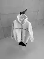 Premium İmzalı Seri Nakışlı 3 İplik Kapşonlu Hoodie - Beyaz