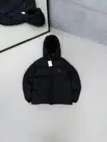 RL Nakışlı Kapşonlu Şişme Mont – Siyah