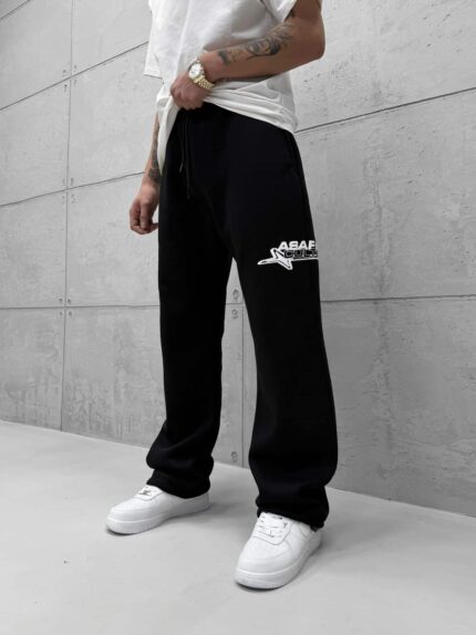 Premium Shootingstar64 Kabartma Baskılı Stoper Paça Baggy Eşofman – Siyah