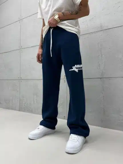 Premium Shootingstar64 Kabartma Baskılı Stoper Paça Baggy Eşofman – İndigo