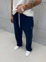 'RL' Nakışlı Çizgili Lastikli Stoper Paça Baggy Eşofman - İndigo - Görsel 6