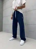 'RL' Nakışlı Çizgili Lastikli Stoper Paça Baggy Eşofman - İndigo - Görsel 3