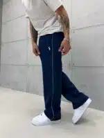 'RL' Nakışlı Çizgili Lastikli Stoper Paça Baggy Eşofman - İndigo - Görsel 4