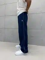 'RL' Nakışlı Çizgili Lastikli Stoper Paça Baggy Eşofman - İndigo - Görsel 5