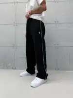 'RL' Nakışlı Çizgili Lastikli Stoper Paça Baggy Eşofman - Siyah - Görsel 4