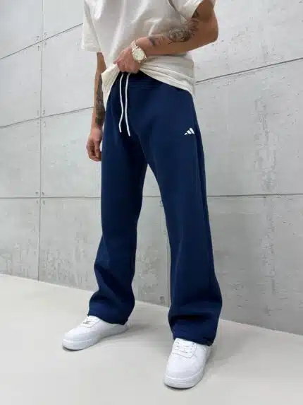 'AD' Baskılı Lastikli Stoper Paça Baggy Eşofman - İndigo