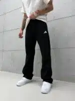 'AD' Baskılı Lastikli Stoper Paça Baggy Eşofman - Siyah