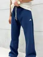 'AD' Baskılı Lastikli Stoper Paça Baggy Eşofman - İndigo - Görsel 3