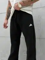 'AD' Baskılı Lastikli Stoper Paça Baggy Eşofman - Siyah - Görsel 3