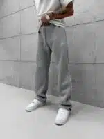 'VNS' Nakışlı Çizgili Lastikli Stoper Paça Baggy Eşofman - Gri