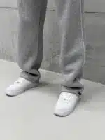 'VNS' Nakışlı Çizgili Lastikli Stoper Paça Baggy Eşofman - Gri - Görsel 3