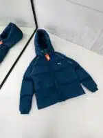 PM Enjeksiyon Baskı Kapşonlu Şişme Mont – İndigo - Görsel 3