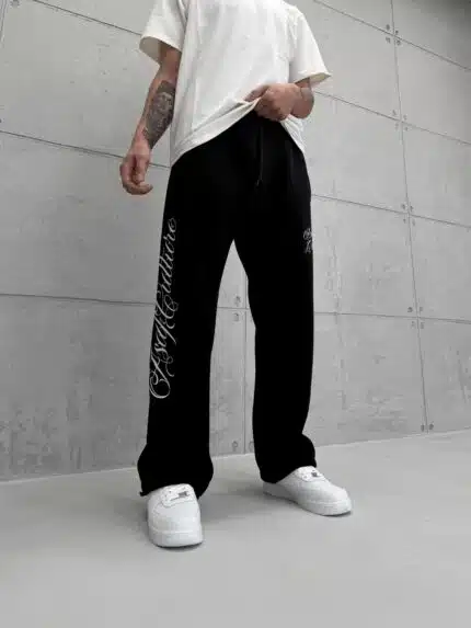 Premium GhettoBoys Büyük Baskılı Stoper Paça Baggy Eşofman – Siyah