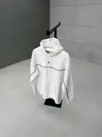 Premium İmzalı Seri Şeritli Nakışlı Kapşonlu Sweatshirt – Beyaz