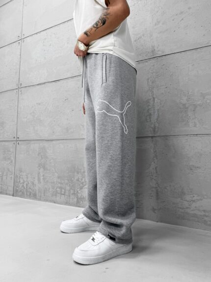 'PM' Büyük Baskılı Lastikli Stoper Paça Baggy Eşofman - Gri