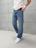 Premıum İmzalı Seri Baggy Jean - Taşlamalı Buz Mavi