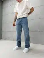 Premıum İmzalı Seri Baggy Jean - Taşlamalı Buz Mavi - Görsel 3