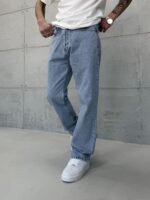 Premıum İmzalı Seri Baggy Jean - Taşlamalı Açık Buz Mavi