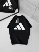 AD Büyük Kabartma Baskı Detaylı Bisiklet Yaka Tshirt - Siyah