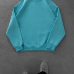 Düz Basic Bisiklet Yaka Üç İplik Sweatshirt - Bebe Mavisi